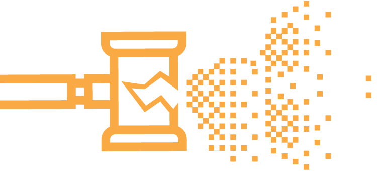 Hourglass icon dissolving into digital pixels, representing technology risk, cybersecurity threats, and the consequences of delayed action.