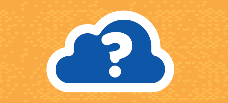 Cloud icon with a question mark, representing common managed IT, cloud computing, cybersecurity, and technology support questions.