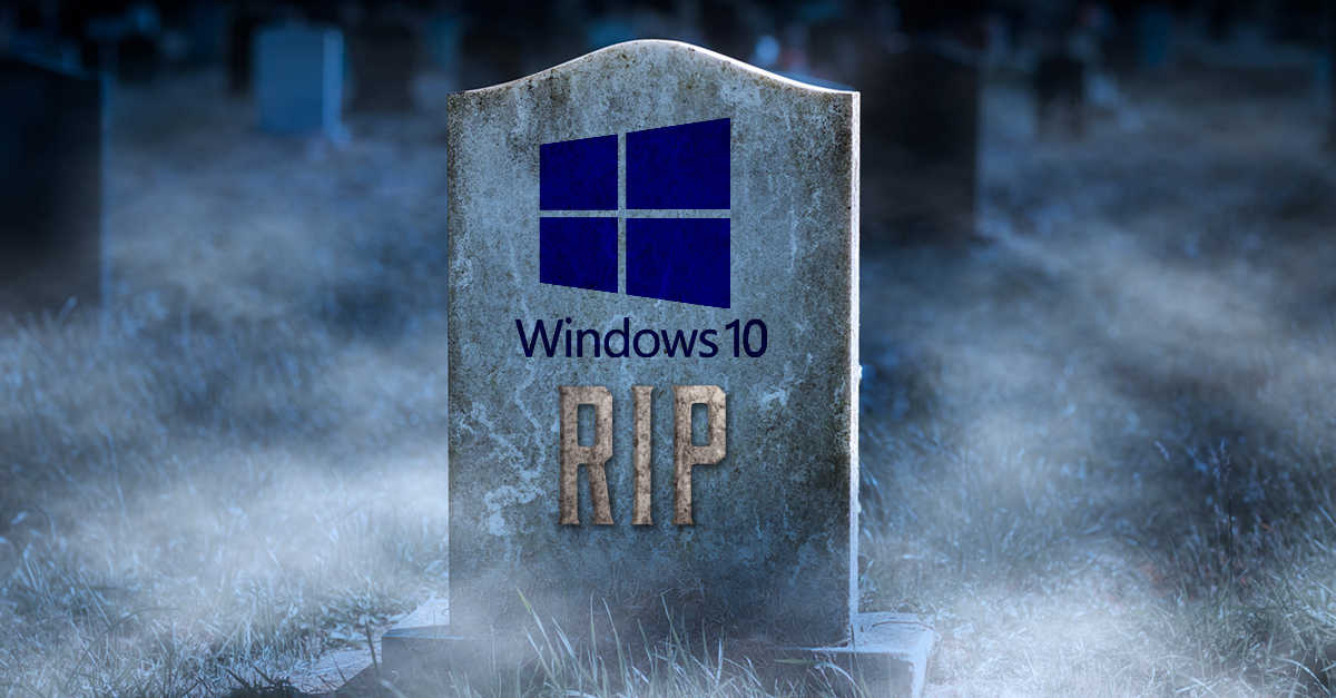 Gravestone representing the end of Windows 10 support